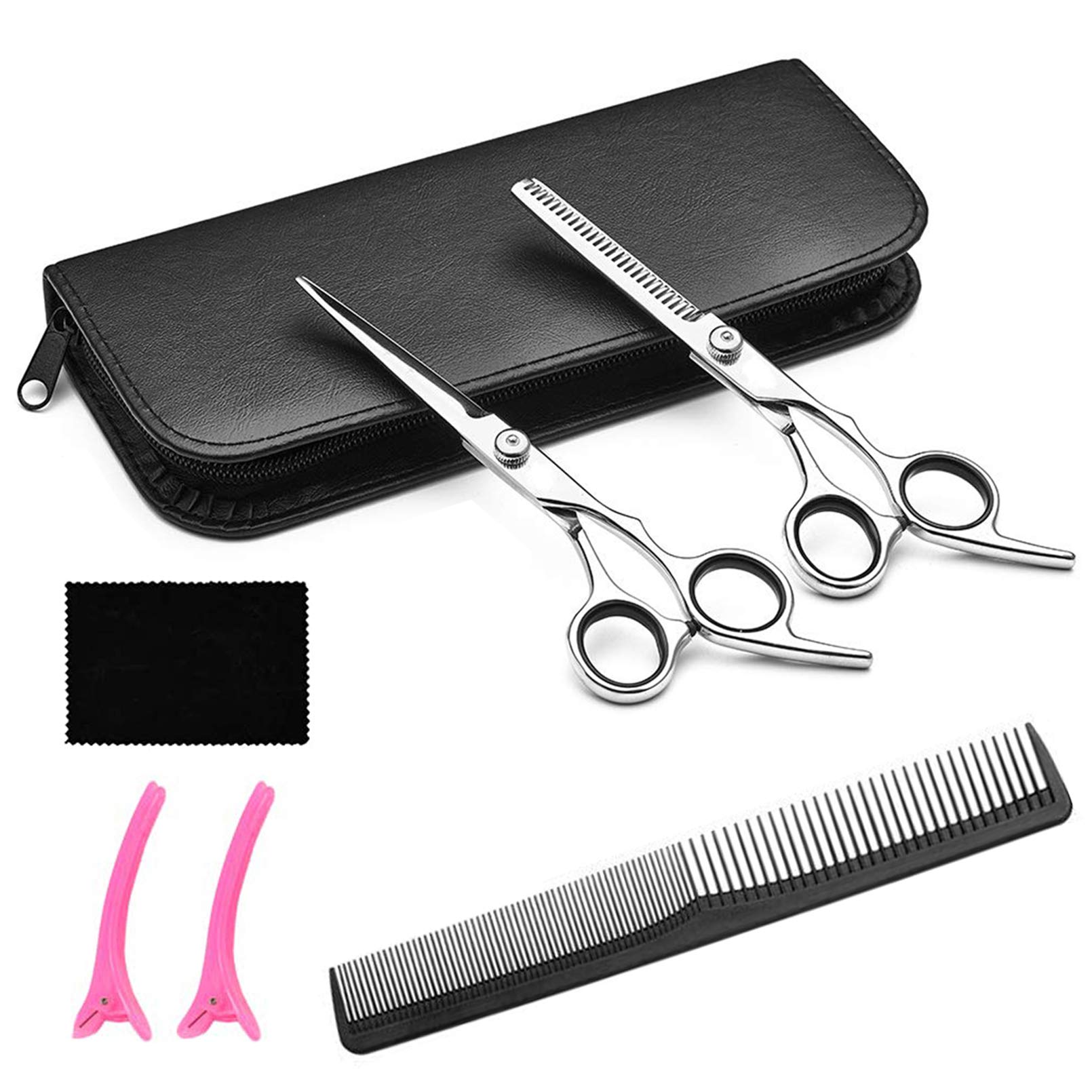 Hairdressing Scissors, Professional Hair Cutting Scissors Kit with Tooth Scissors and Flat Scissors, Thinning Scissors Haircut Scissors, Comb,Clips for Barber, Salon, Family, Pets