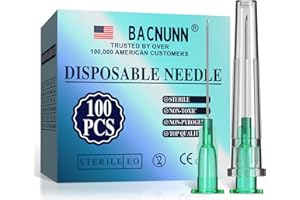 BACNUNN 21 Gauge 1 Inch: 100 PCS Sterile Disposable Luer Lock - Individually Sealed Packages (21G)
