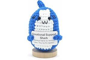 MEGANJDESIGNS Handmade Mini Positive Crochet Animal, Cute Crochet Animals Stuff Funny Knitted Wool Handwoven Ornaments, Emotional Support Crochet Unique Birthday Gift for Animal Lovers Friends Women (Shark)
