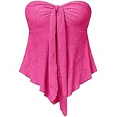 SOLY HUX Women's Tie Front Tube Top Strapless Sleeveless Asymmetrical Hem Flare Bandeau Tops