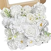 Serwalin White Artificial Flowers, Fake Silk White Flowers for DIY Wedding Bouquets, Wedding Cake Flowers for Table Centerpieces Baby Shower Birthday Party Home Decorations