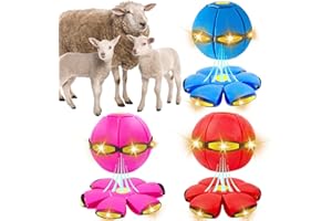 OOXYG 3PCS Goat Ball Toy with 3 Lights, Interactive Flying Saucer Disc Ball for Goat Dog Horse Enrichment Play Toy for Farm Sheep Cow (Red+Blue+Pink)