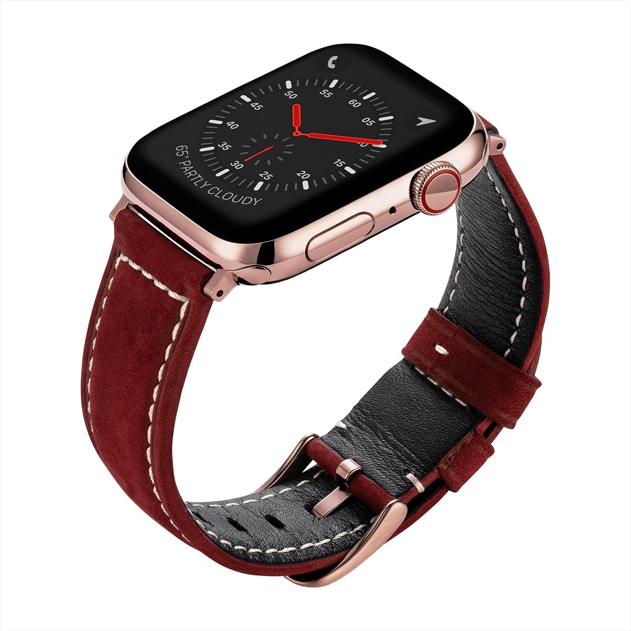 Buckle & Band Mila Suede Leather Compatible Apple Watch Strap Red Genuine Leather Suede Band with Rose Gold Buckle for Series 1, 2, 3, 4, 5, 6, 7 38mm, 40mm, 41mm
