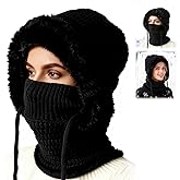3 in 1 Beanie Hat with Scarf and Mask, Womens Knit Beanie Hat,Knitted Ski Mask Set,Fall Winter Warm Knitted