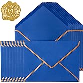 30 Pack Thick 5x7 Envelopes with Gold Border, A7 Thick Paper Greeting Cards Envelopes with Stickers for Invitation (Blue, 7.24x5.24 inches)