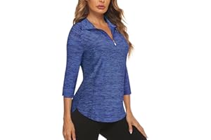 Cucuchy Style Womens Golf Shirt 3/4 Sleeve Quarter Zip Workout Tennis Tops Quick Dry UPF 50+ Shirts