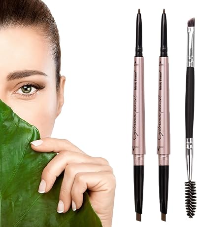HeyBeauty Eyebrow Pencil with Brow Brush Double Ended Automatic Dark Brown 2 PCS