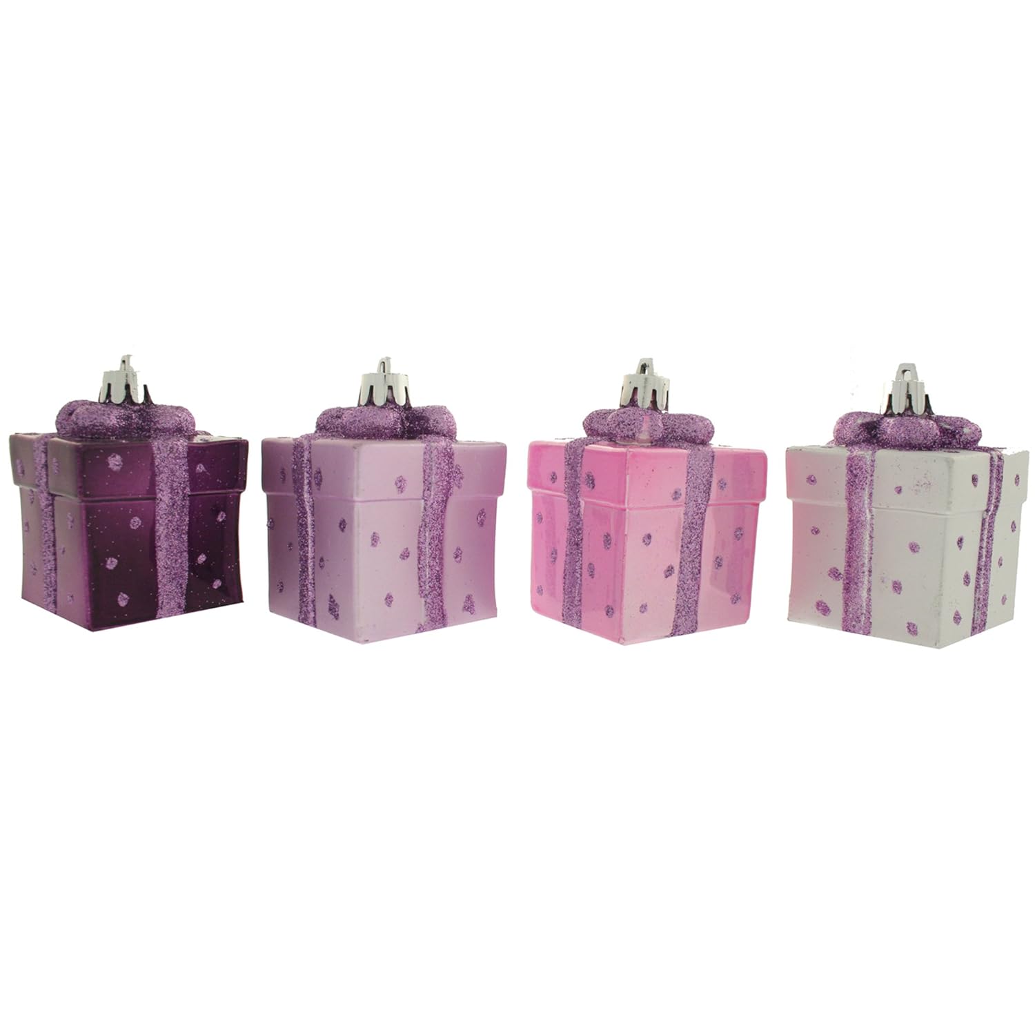 Set of 4 Purple/Pink/Silver Christmas Tree Baubles Gift Box Decoration