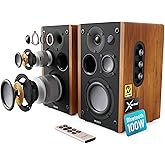 Majority Powered Bookshelf Speakers | 5.3 Bluetooth Stereo Speakers | 100W Active Bookshelf Speakers | Powered Studio Monitor Speakers with Xtra Bass & 3 Drivers D100