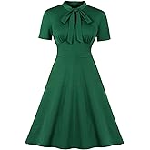 Wellwits Women's Keyhole Tie 1940s Vintage Cocktail Dress