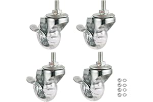 YAEMIKY Stem Wheels M8X15mm with Side Brake, 2 Inch Swivel Casters Wheels, Threaded Stem Castors Wheel, 360 Degree Rotated Crystal Clear Wheel,Soft Polyurethane Furniture Wheels for Carts and DIY Projects