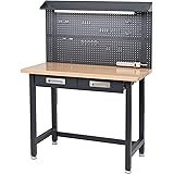 Lighted Hardwood Top Workbench Dark Grey cushioned lined storage drawers