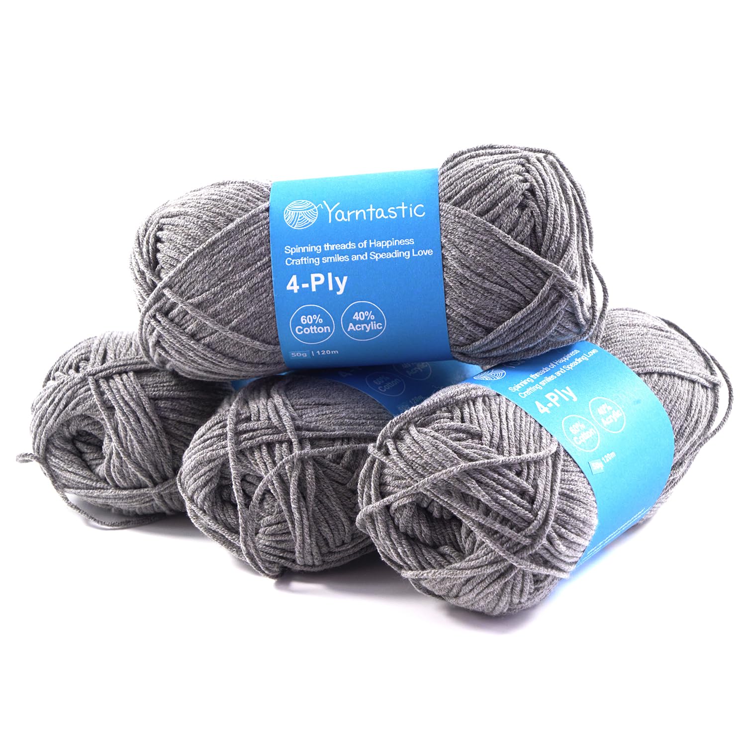 Yarntastic 50g x 4 Balls in a Pack, 4 Ply Yarn, 16 Wraps per inch (About 2.5cm), 60% Cotton 40% Acrylic Blended, 43 Colour Choices; for Knitting, Crochet, Amigurumi, Baby Blanket, Clothing and Others