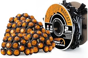MADCATZ 50 Pcs 3/4" LED Amber Marker Lights 3LED with Bullet Connector Plug + 2 Prong Continuous Wire Harness Roll, 50 Female Plugs - 6.5 inch for Truck Trailer Pickup 12V DC