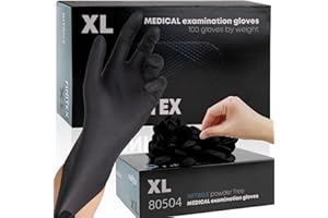 FINITEX - Black Nitrile Disposable Gloves, 5mil, Powder/Latex-Free, Medical Exam 100 PCS For Examination Home Cleaning Food Glove (X-Large)