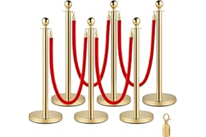 MOPHORN Vevor Velvet Ropes and Stanchion Post with Ball Top and Four Way Connection for Crowd Control Barriers, Safety, and Protection, Gold