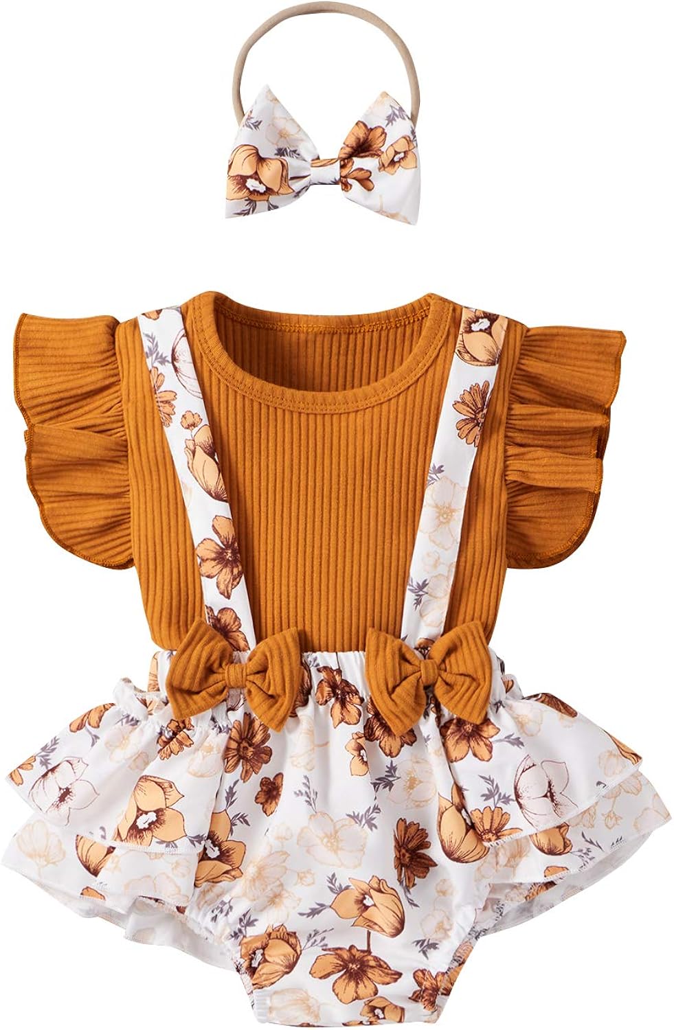 Newborn Baby Girl Floral Clothes Ruffle Flying Sleeve