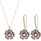 BriLove Rose Flower Necklace Earrings Set for Women Shiny Rhinestone Enamel Floral Fashion Jewelry Party Prom Accessories