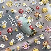 Flower Nail Stickers for Nail Art - YEFIUO Flowers Nail Art Stickers Fall Daisies Floral Leaf Plant 5D Embossed Nail Decals Self-Adhesive Nails Supplies Manicure Sliders DIY Stuff for Nails Decoration