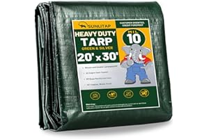 SUNLITAP 10 Mil Heavy Duty Waterproof Tarps, 20x30 Ft Finished Size Tarps, Premium Tarp with Metal Grommets & Reinforced Edge, Multipurpose Thick Poly Tarp for Car, Boat, Roof, Camping - Green