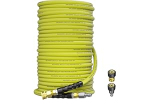 TechSweepPro Pressure Washer Hose 150FT 3/8" for Cold and Hot Water 212°F, with Swivel Quick Connect, 4500PSI Kink Resistant Grade Steel Wire Braided, Power Washer Hose With 2pcs M22-14mm Adapter