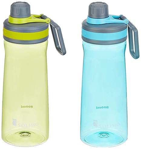 Amazon Brand - Solimo Sports Water Bottles, 800 ml, Set of 2 (Blue, Green)