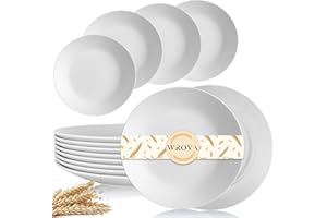 Wrova Wheat Straw Dinner Plates 9 Inch Unbreakable Set of 8 - Dishwasher & Microwave Safe Plastic Plates Reusable - Lightweig