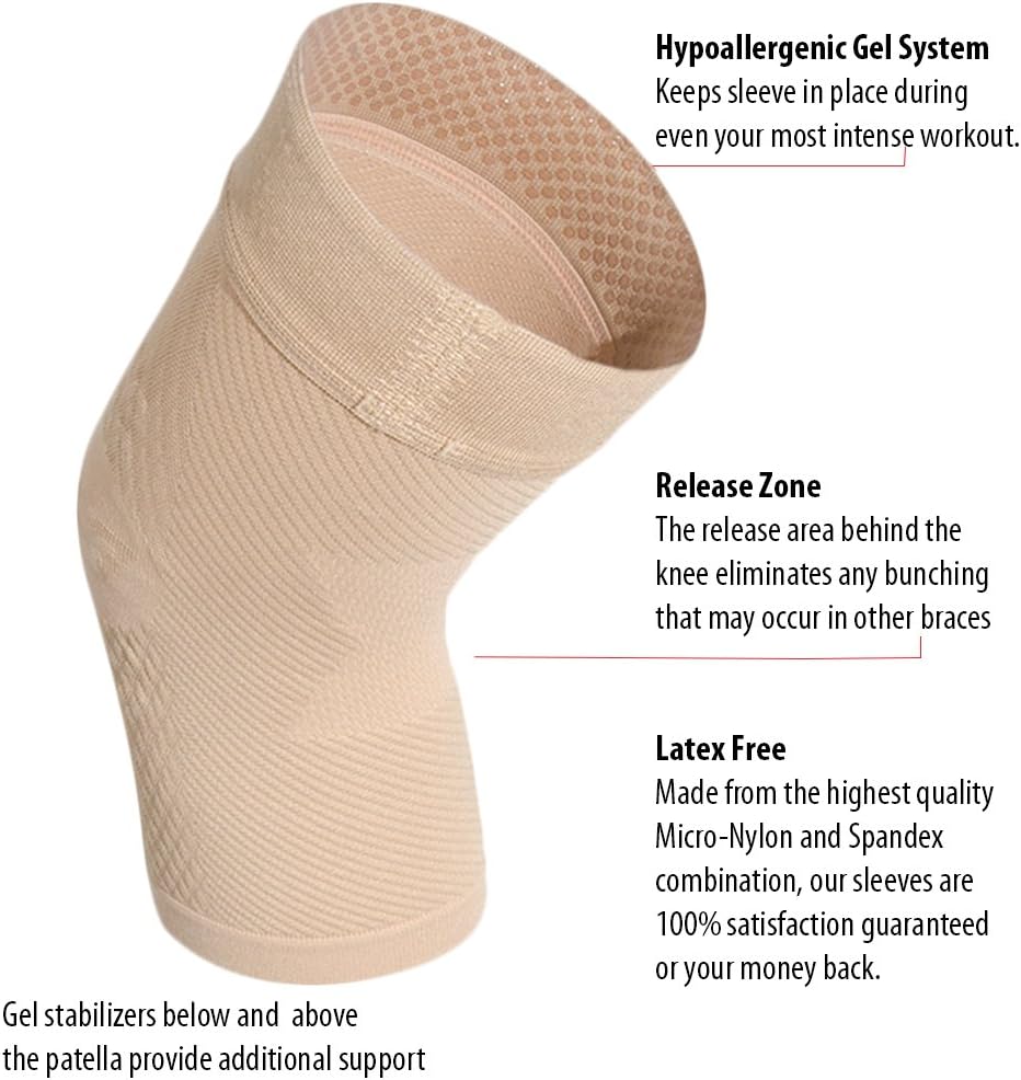 OrthoSleeve KS7 Compression Knee Sleeve for Knee Pain Relief, Aching Knees, patellar tendonitis and Arthritis Relief (Small, Single, Natural): Industrial & Scientific