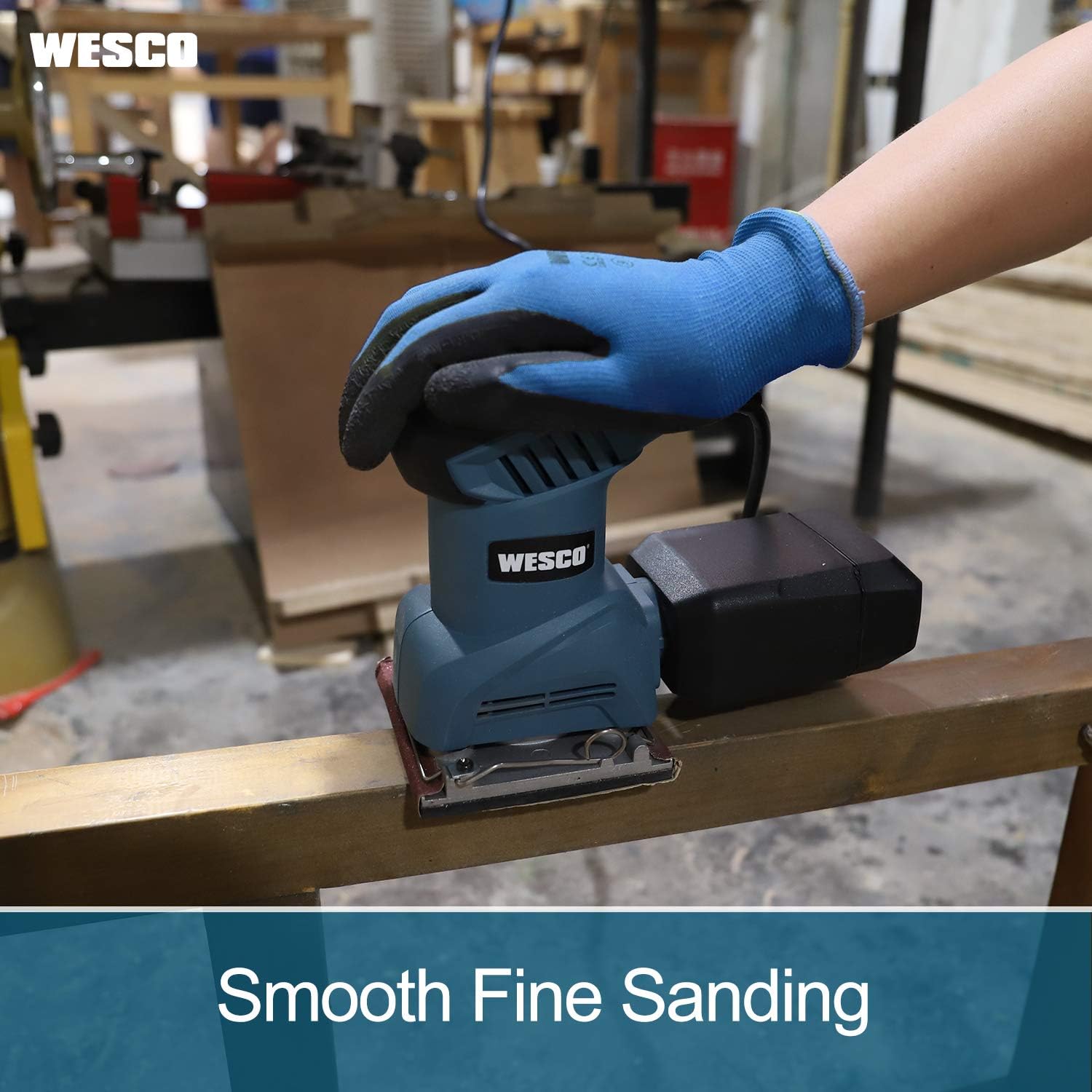 WESCO 2A Palm Sander, Aluminum Sanding Base (4''4-5/16''), 12, 000 RPM, 12Pcs Sanding Sheets, Dust Box, Vacuum Adaptor, Paper Punch, Sheet Sander for Sanding, Derusting/WS4151U.1 - - 