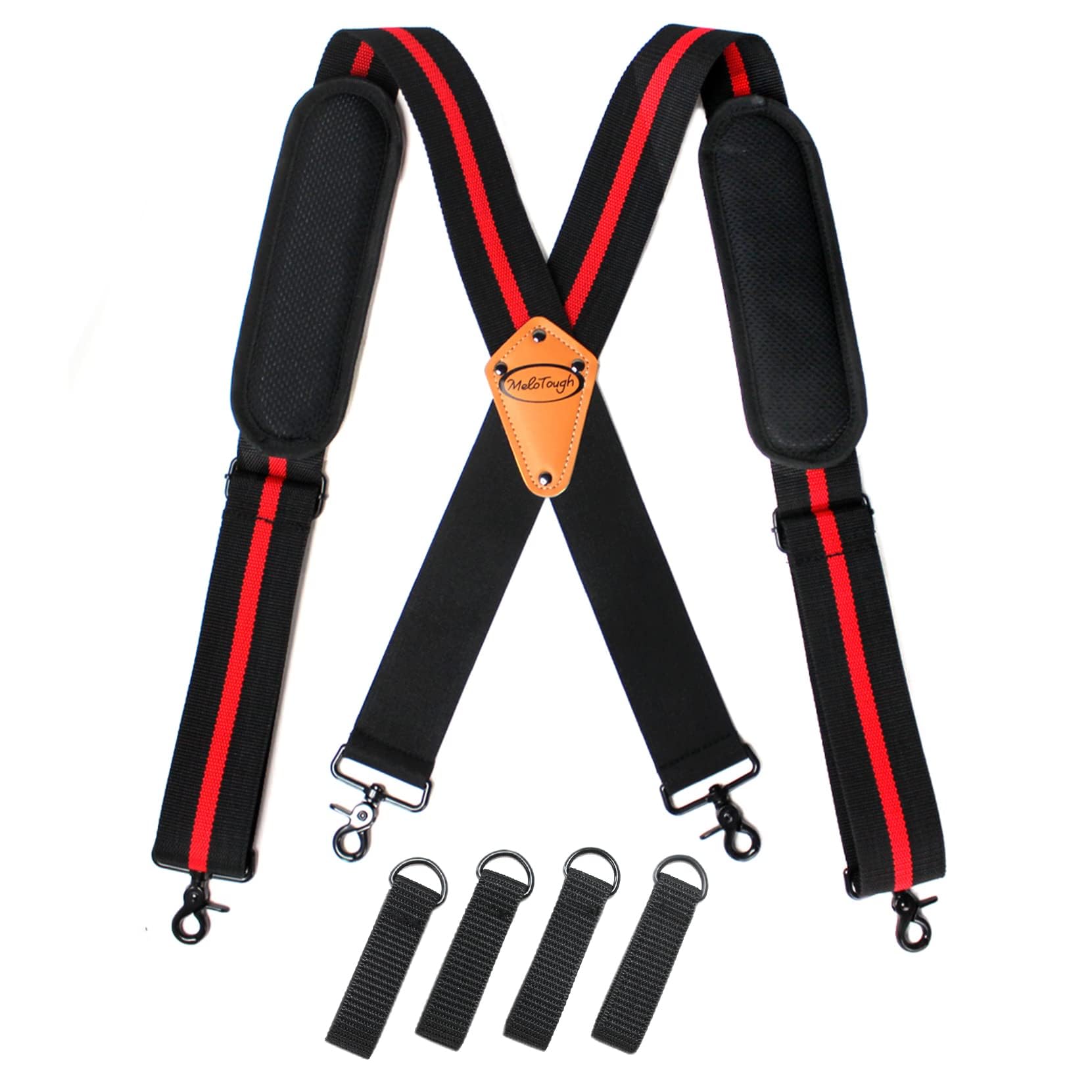 MELOTOUGHTool Belt Suspenders Tool Harness for Heavy Duty Work Movable shoulder Pads, Quick lobster clasp Tool Belt (Red Strip)