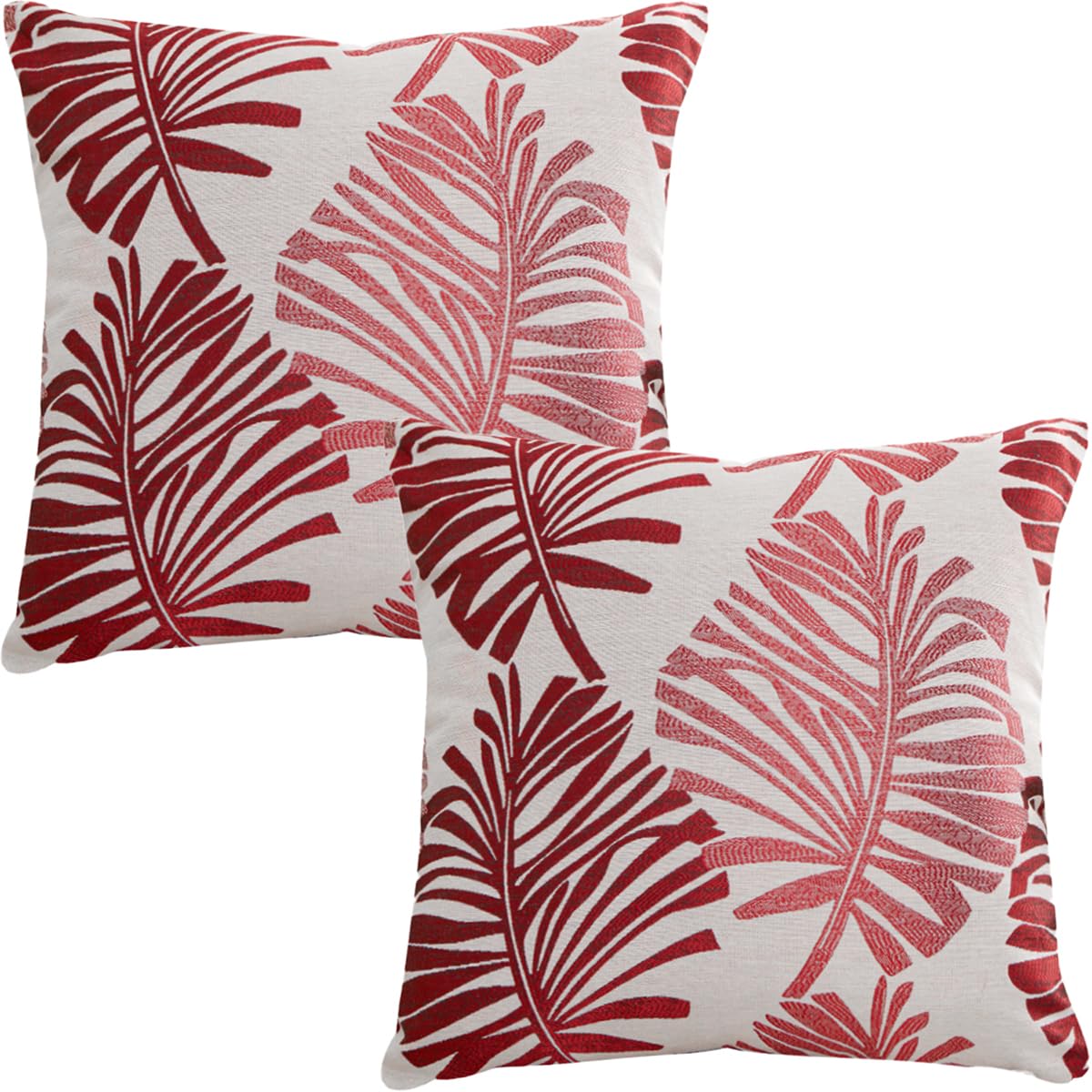 Tennove Cushion Covers 55x55cm Cotton Linen & Velvet Soft Throw Pillow Covers Set of 2 Decorative Tropic Leaf Pattern Square Cushion Cases Pillowcases for Couch Sofa Home Décor, Red