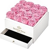 Eterfield Forever Flowers Preserved Roses Real Roses That Last Over a Year Rose Box Gifts for Her Mothers Day Valentines Day Christmas (Square White Box with Drawer, 16 Pink Roses)