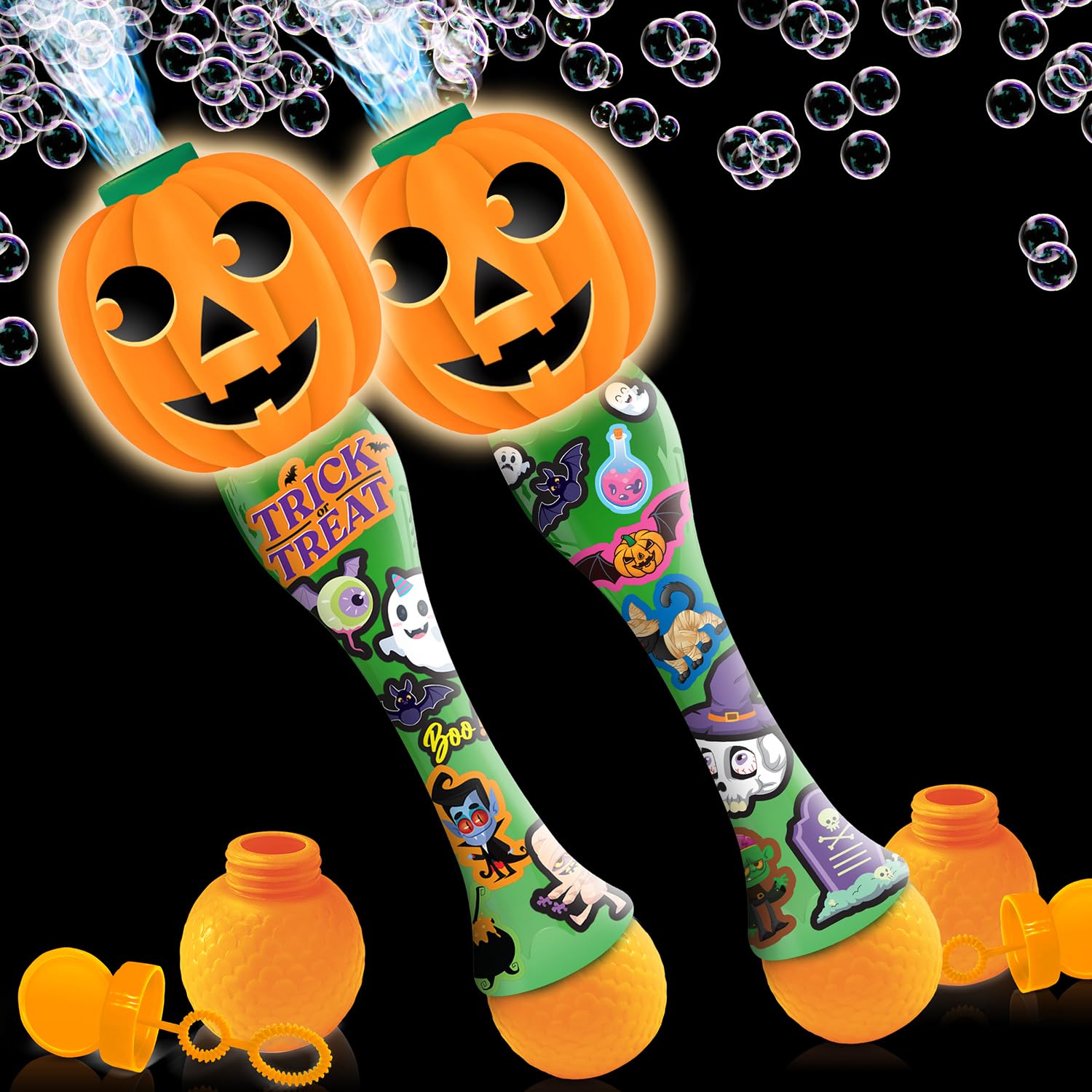 Photo 1 of ArtCreativity Halloween Bubble Wand for Kids (2 Pack), 14" Light Up Pumpkin Bubble Wand with LED & Haloween Music, Halloween Boo Basket Stuffers for Kids, Haloween Toys for Toddlers