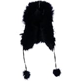 Real Fur Hat for Women - Fox and Raccoon Fur, Warm Trapper Style with Pom and Nylon Exterior