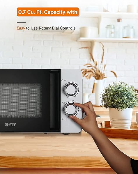 COMMERCIAL CHEF SMALL MICROWAVE 0.7 CU. FT. COUNTERTOP MICROWAVE WITH MECHANICAL CONTROL, WHITE MICROWAVE WITH 6 POWER LEVELS, OUTSTANDING PORTABLE MICROWAVE WITH CONVENIENT PULL HANDLE