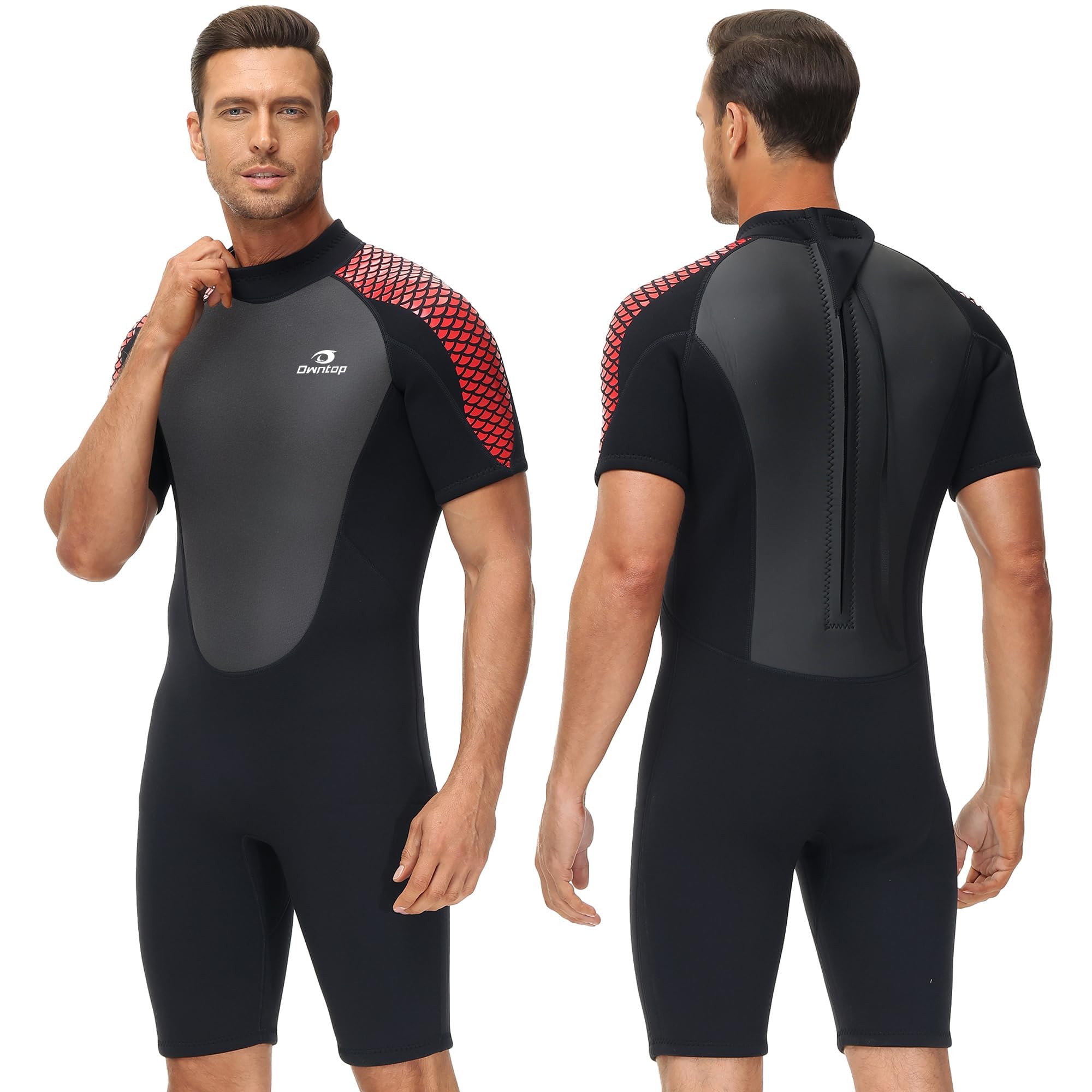 Owntop Mens Wetsuit Shorty, 3mm Neoprene Wet Suit, for Diving Surfing Swimming Kayaking (Men's Red, S)