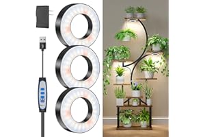 Wiaxulay Grow Lights for Indoor Plants, 144 LEDs Full Spectrum LED Plant Grow Light, 5V/3A Under Cabinet Grow Lamp with Auto Timer 6/12/16 Hrs, 3 Lighting Mode, 5 Brightness Levels, Tri Head (3.5in)