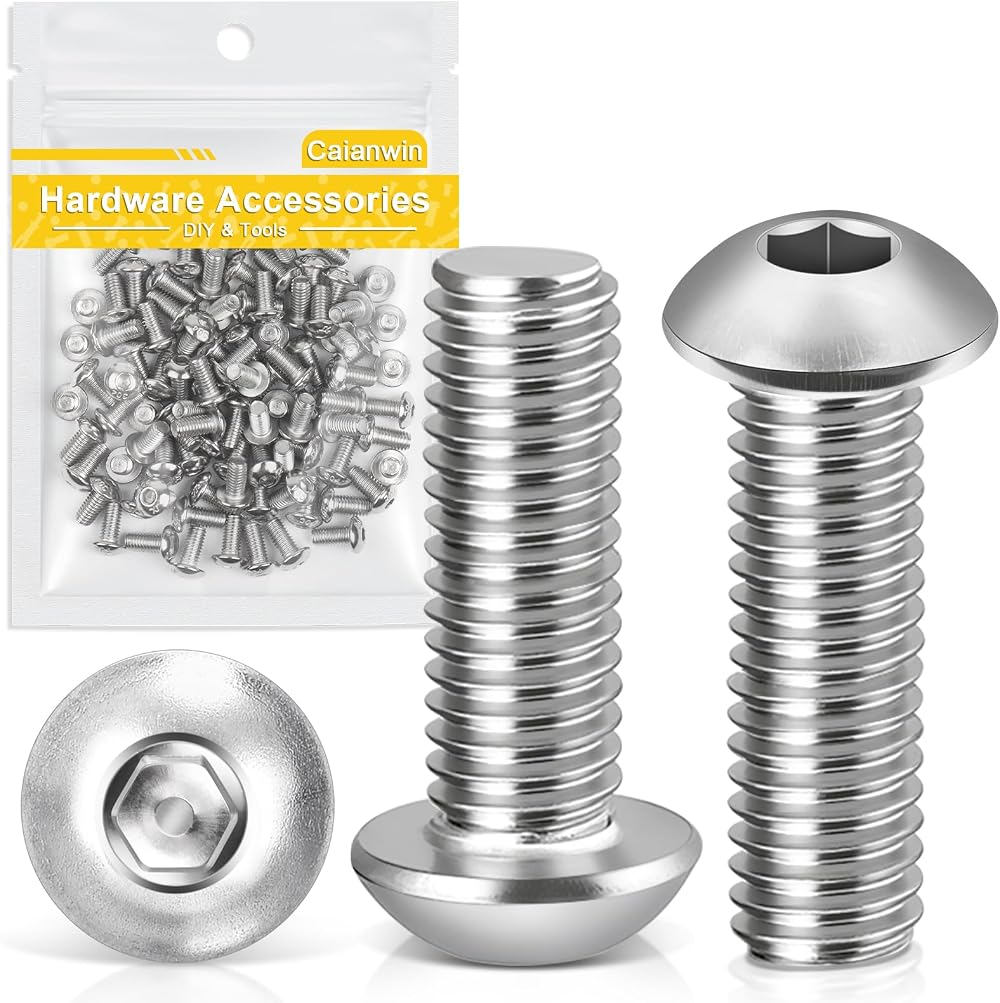 Caianwin M5 x 16mm Bolts 100Pcs Hex Socket Button Head 304 Stainless Steel