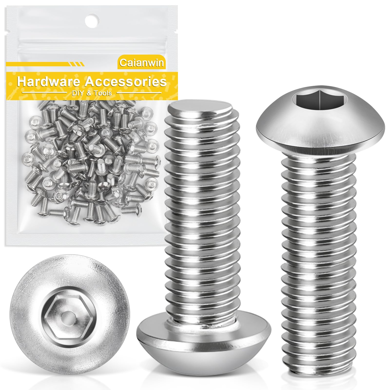 Caianwin M5 x 16mm Bolts 100Pcs Hex Socket Button Head Bolts 304 Stainless Steel Pan Head Machine Screws for Home Office Industrial Electronic