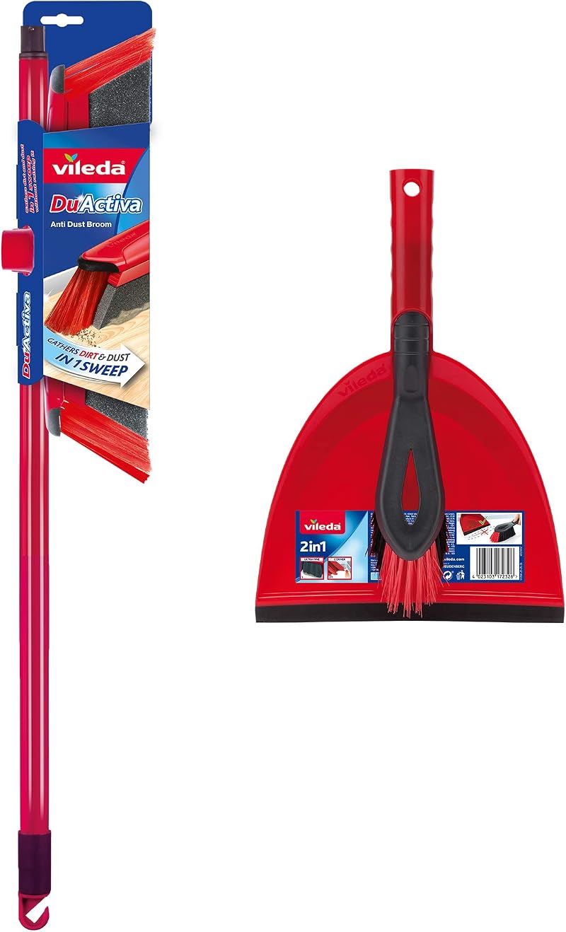 Vileda DuActiva 2in1 Anti-Dust Broom & Dustpan Set Red/Black