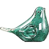 Naboher Handmade Glass Bird Figurine Blown Art Animal Sculpture, Tabletop Centerpiece Home Decoration, for Bird Lovers(Dark Green)