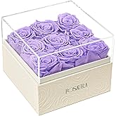 Rosaura Square Preserved Roses Gift Box - Real Forever Flowers in Clear Acrylic Lid, Valentine's for Women (Light Purple, 9 Roses)
