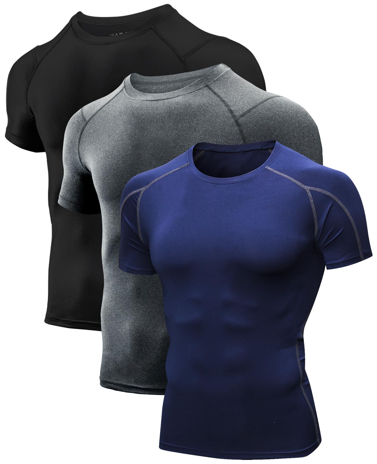 Niksa Men's Compression Shirts 3 Pack,Short Sleeve Athletic Compression Tops Cool Dry Workout T Shirt Image Niksa Men's Compression Shirts 3 Pack,Short Sleeve Athletic Compression Tops Cool Dry Workout T Shirt Image