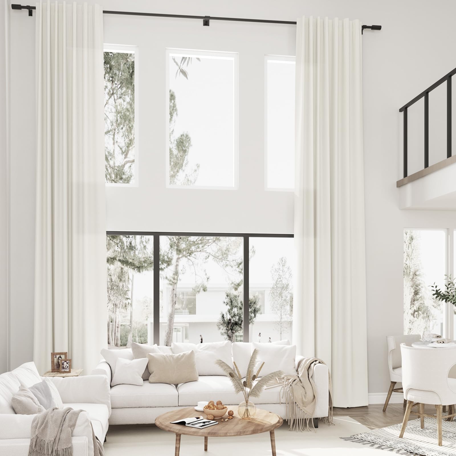 Photo 1 of Guken Natural Cream Linen Curtains 216 Inches Long for High Living Room Back Tab Boho Neutral Light Filtering Semi Sheer Linen Drape for 2 Story Window Tall Ceiling Sliding Door 1 Panel, W52xL216