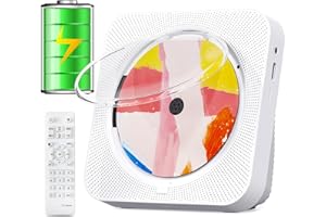 SKYANS Portable Bluetooth CD Player, Rechargeable Desktop CD Player for Home with HiFi Sound Speakers, Remote Control, Support CD/FM Radio/USB/AUX/Timer (White)