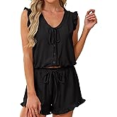 KFUBUO Womens Ruffle Pajamas Set 2 Piece Pj V Neck Tank Tops and Shorts Sleepwear Set Bridal Pajama Sets