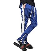 Mens Stripe Track Pants Skinny Fit Stretch Trouser Elastic Jogger Gym Workout