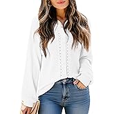Dokotoo Womens Waffle Knit Crochet Lace Shirts 2025 Fall Long Sleeve Button Down Blouses
