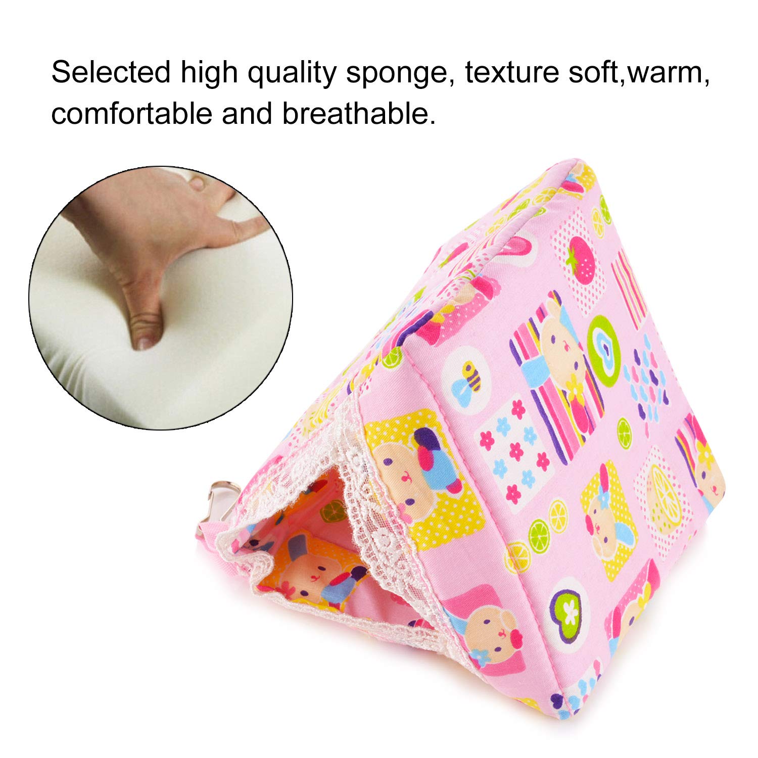Hamster Bed Small Animal Cage Supplies Hammock House Hideout Pet Tent (Pink, Triangle Tent)