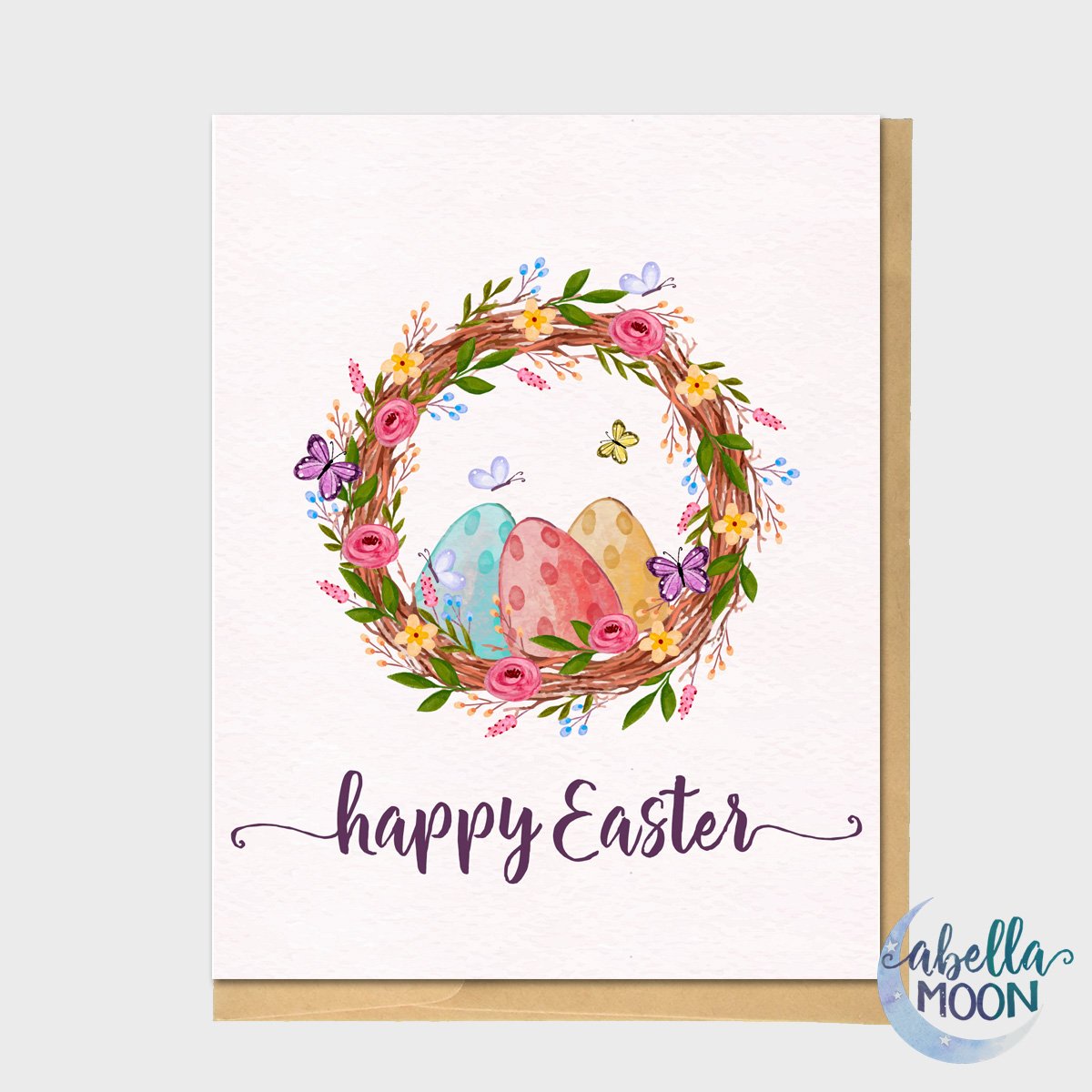 Set of 10 Happy Easter Wreath Watercolor